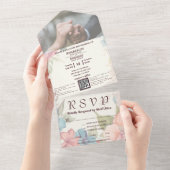 Roze Blauw Groen Bloemen QR Code Foto All In One Uitnodiging (Afscheurbaar)