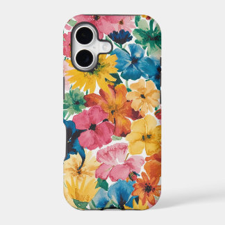 Roze Blauw Groen Geel Sinaasappel Bloem Art Patroo