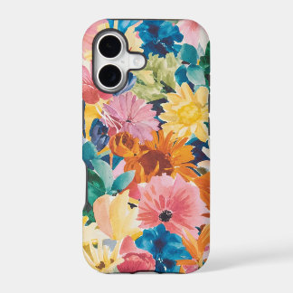 Roze Blauw Groen Geel Sinaasappel Bloem Art Patroo