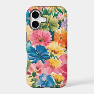 Roze Blauw Groen Geel Sinaasappel Bloem Art Patroo