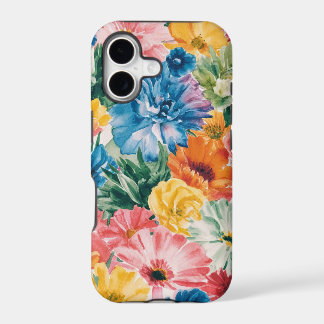 Roze Blauw Groen Geel Sinaasappel Bloem Art Patroo