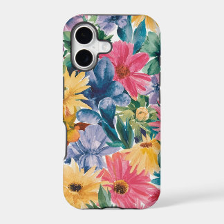 Roze Blauw Groen Geel Sinaasappel Bloem Art Patroo