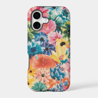 Roze Blauw Groen Geel Sinaasappel Bloem Art Patroo