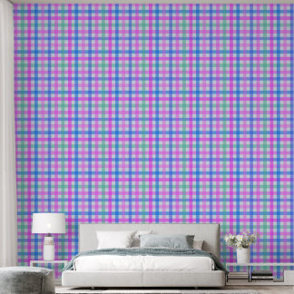 Roze Blauw Groen Gingham Behang