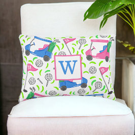 Roze Blauw Groen Golf Preppy Initiaal Accent Kussen