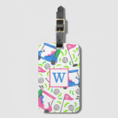 Roze Blauw Groen Golf Preppy Initiaal Bagagelabel (Voorkant (verticaal))