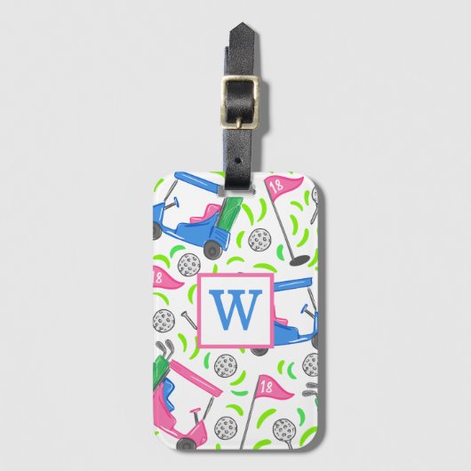 Roze Blauw Groen Golf Preppy Initiaal Bagagelabel (Voorkant (verticaal))