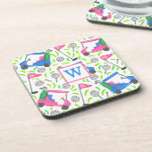 Roze Blauw Groen Golf Preppy Initiaal Bier Onderzetter (Linkerzijde)