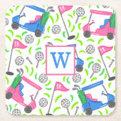 Roze Blauw Groen Golf Preppy Initiaal Kartonnen Onderzetters (Voorkant)