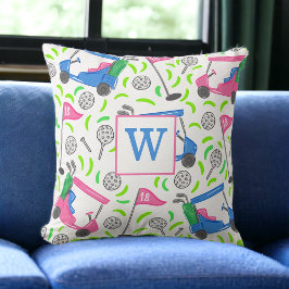 Roze Blauw Groen Golf Preppy Initiaal Kussen