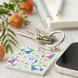 Roze Blauw Groen Golf Preppy Initiaal Sleutelhanger
