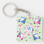 Roze Blauw Groen Golf Preppy Initiaal Sleutelhanger (voorkant)