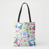 Roze Blauw Groen Golf Preppy Initiaal Tote Bag (Voorkant)