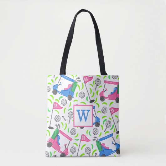 Roze Blauw Groen Golf Preppy Initiaal Tote Bag (Voorkant)