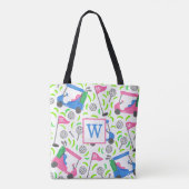 Roze Blauw Groen Golf Preppy Initiaal Tote Bag (Achterkant)