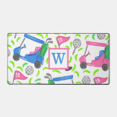 Roze Blauw Groen Golf Preppy Monogram Initiaal Bureaumat (Voorkant)