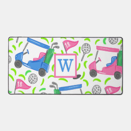Roze Blauw Groen Golf Preppy Monogram Initiaal Bureaumat