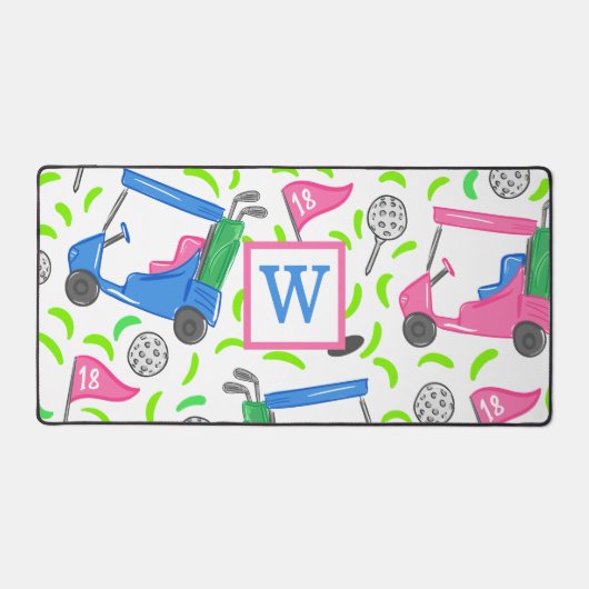 Roze Blauw Groen Golf Preppy Monogram Initiaal Bureaumat (Voorkant)