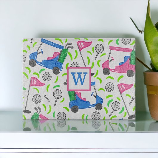 Roze Blauw Groen Golf Preppy Monogram Initiaal Snijplank