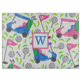 Roze Blauw Groen Golf Preppy Monogram Initiaal Snijplank (Voorkant)