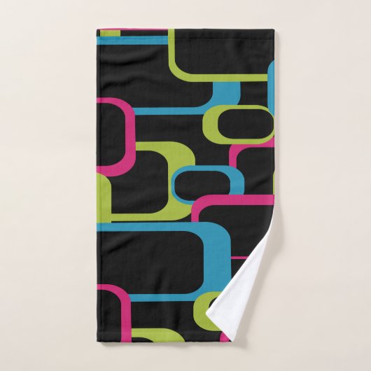 Roze Blauw Groen Neon Retro Squares Zwart Patroon Bad Handdoek (Handdoek)