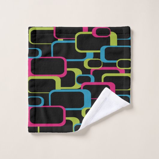 Roze Blauw Groen Neon Retro Squares Zwart Patroon Bad Handdoek (Wasdoekje)