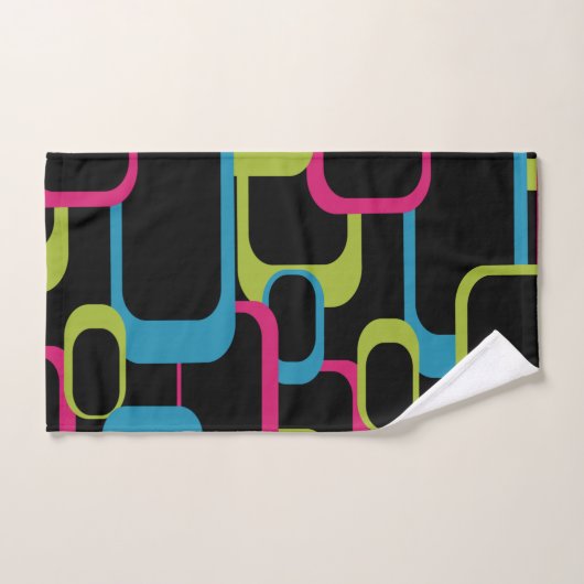 Roze Blauw Groen Neon Retro Squares Zwart Patroon Bad Handdoek (Handdoek)