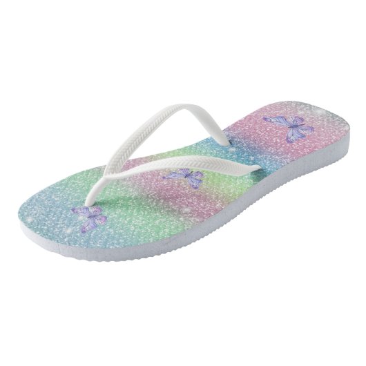 Roze Blauw Groen Ombre Glitter Vlinders Teenslippers (Schuin)