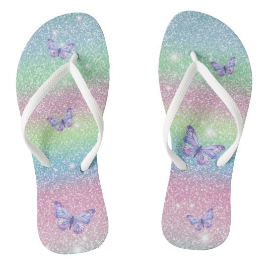 Roze Blauw Groen Ombre Glitter Vlinders Teenslippers (Voetbed)