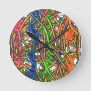 Roze, Blauw, Groen, Oranje, Marmer Kunstwerk Ronde Klok