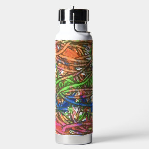 Roze, Blauw, Groen, Oranje, Marmer Kunstwerk Waterfles