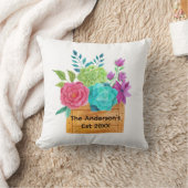 Roze Blauw Groen Paars Bloemstuk Waterverf  Kussen (Deken)