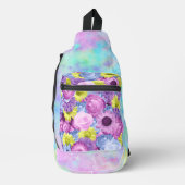 ROZE BLAUW GROEN PAARSE BLOEMEN EN OMBRE SLING BAG (Voorkant)