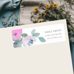 ROZE BLAUW GROEN ROOS WATERVERF FLORALE ADRES ETIKET