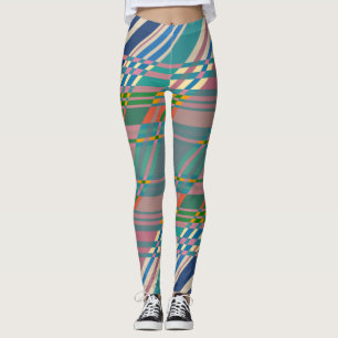 Roze Blauw Groene Strepen Geometrische Patroon Gym Leggings