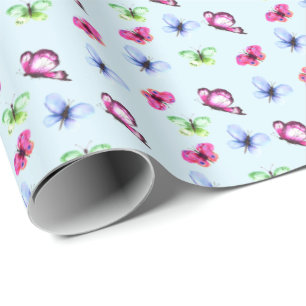 Roze Blauw Groene Vlinder Baby Shower Verjaardag Cadeaupapier