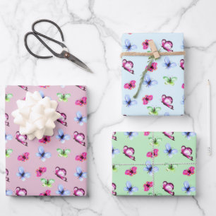 Roze Blauw Groene Vlinder Baby Shower Verjaardag Inpakpapier Vel