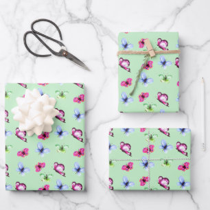 Roze Blauw Groene Vlinder Baby Shower Verjaardag Inpakpapier Vel