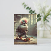 Roze Blauw Haar Punk Rock Skateboarding Hamster Briefkaart (Staand voorkant)