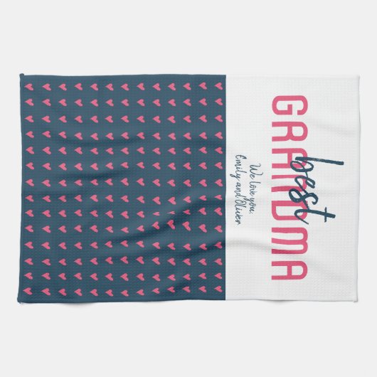 Roze Blauw hart Beste oma Moederdag Theedoek (Horizontaal)