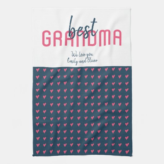 Roze Blauw hart Beste oma Moederdag Theedoek (Verticaal)