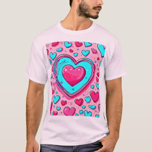 Roze Blauw Hart Patroon T-shirt