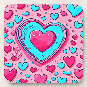 Roze blauw hartpatroon bier onderzetter