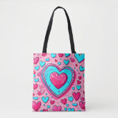 Roze blauw hartpatroon tote bag (Voorkant)