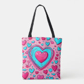 Roze blauw hartpatroon tote bag (Achterkant)