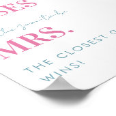 Roze & Blauw Hoeveel Kisses Vrijgezellenfeest Sign Poster (Hoek)