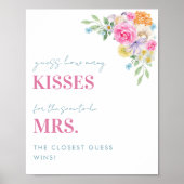 Roze & Blauw Hoeveel Kisses Vrijgezellenfeest Sign Poster (Voorkant)