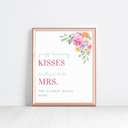 Roze & Blauw Hoeveel Kisses Vrijgezellenfeest Sign Poster