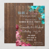 Roze Blauw hout Hout Shabby Chic Gender onthulling Kaart (Voorkant / Achterkant)