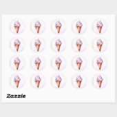 Roze Blauw Ice Cream Cone Verjaardagsfeest Ronde Sticker (Vel)